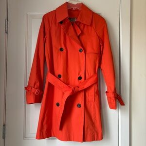 London Fog Womens Double Breasted Trench Coat Long Sleeve Belted Orange Size XS